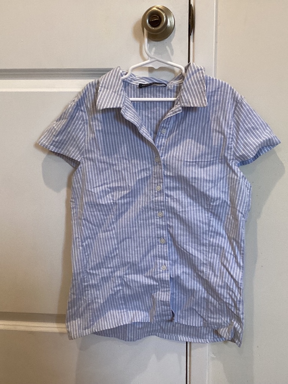 Brandy🩷melville stripped button up shirt, blue and white.